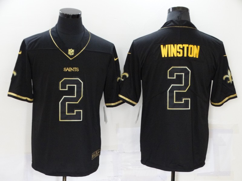 Men New Orleans Saints #2 Winston Black Retro gold characters Player Nike NFL Jersey->new orleans saints->NFL Jersey